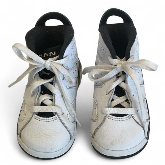 Air Jordan 6 Retro Lace Up Sneakers Toddler Size 8C White Black - Picture 1 of 16